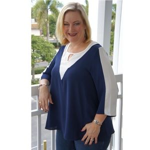 Plus Size Navy and White Blouse